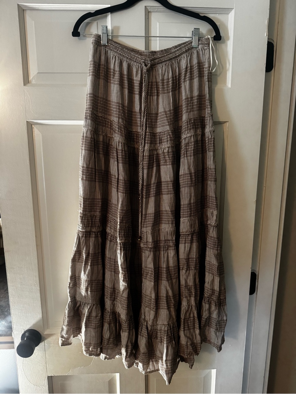 Free People Beige Plaid Tiered Maxi Skirt crop top set - Picture 6 of 10